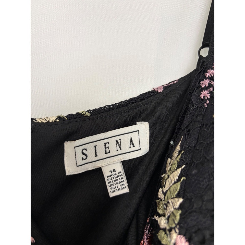 Siena Women Black Floral Embroidered Lace Midi Dress Mermaid Flounce Hem Size 14 - Picture 7 of 11